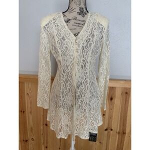Vintage 90s All that Jazz Fairy Grunge Lace Top Sz 7 8 Cream